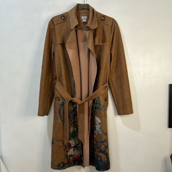 Chico's Jackets & Blazers - CHICO’s FAUX SUEDE JACKET WOMEN SIZE 1- 8/10 BROWN FLORAL LIGHTWEIGHT